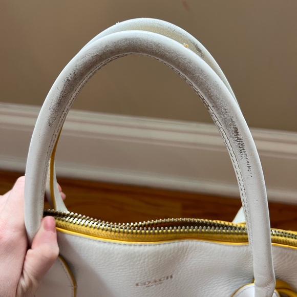 Coach Bleecker Edgepaint Leather Preston Satchel 30165 Silver/White/Sunglow - Picture 5 of 8